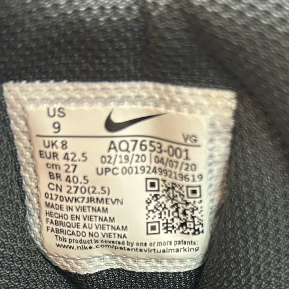 Nike Alpha Menace 2 Shark Black White Men's - AQ7653-001/ 2020 US Size 9 - Picture 9 of 9